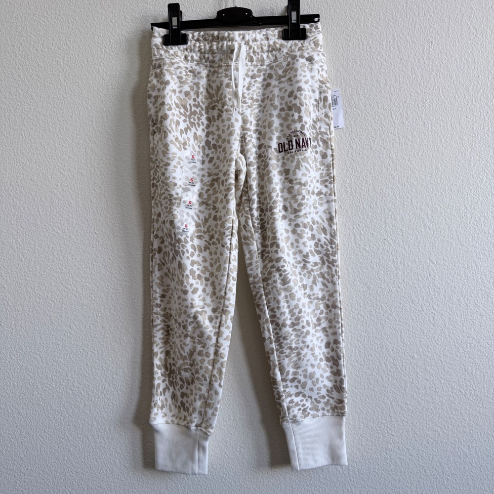 Old Navy Girls S 6-7 Leopard Print Jogger Sweatpants Tan Cream NWT